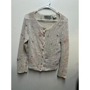 Vintage David Brooks M Linen blend floral open knit cardigan Mother Of Pearl